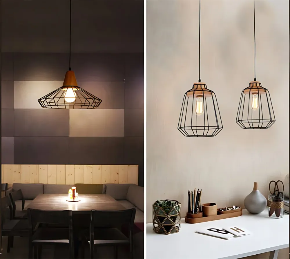 Zwart metalen 1-lichts hanglamp industriële retro draadkooi hanglamp voor restaurant Clearhalo