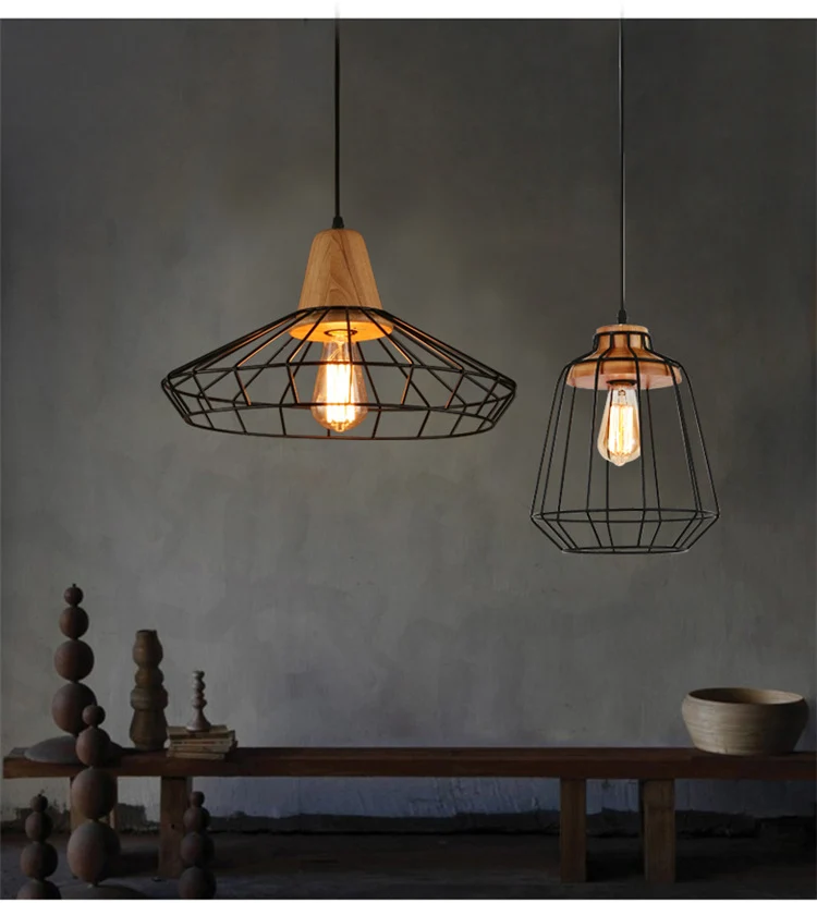 Zwart metalen 1-lichts hanglamp industriële retro draadkooi hanglamp voor restaurant Clearhalo