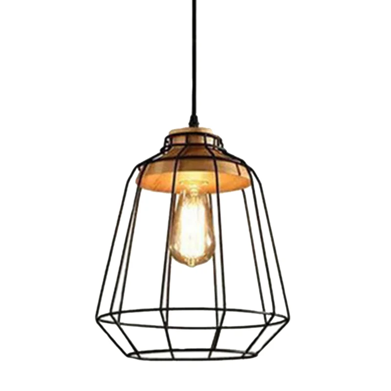 Zwart metalen 1-lichts hanglamp industriële retro draadkooi hanglamp voor restaurant Clearhalo