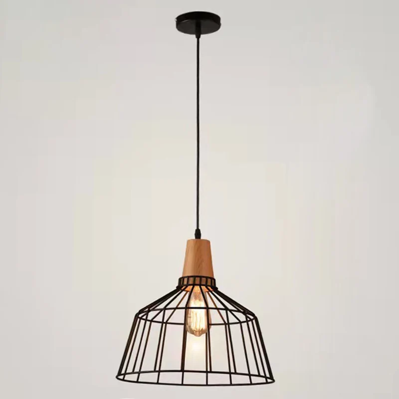 Zwart metalen 1-lichts hanglamp industriële retro draadkooi hanglamp voor restaurant Clearhalo