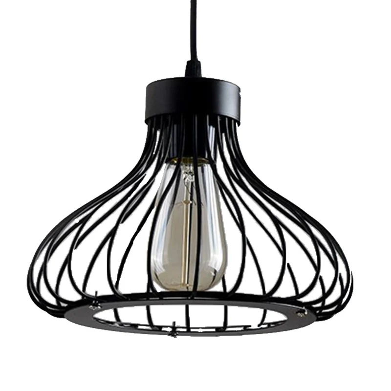 Zwart metalen 1-lichts hanglamp industriële retro druppelvormige kooi hanglamp voor restaurant Clearhalo