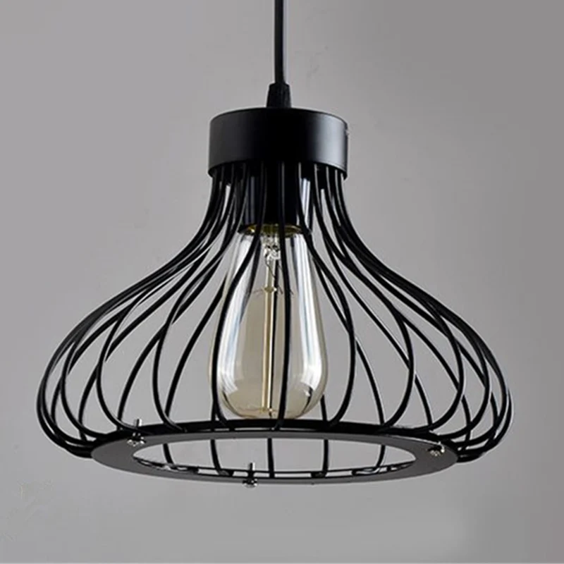 Zwart metalen 1-lichts hanglamp industriële retro druppelvormige kooi hanglamp voor restaurant Clearhalo