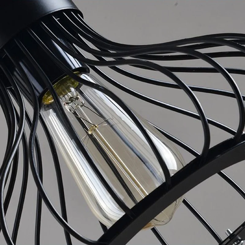 Zwart metalen 1-lichts hanglamp industriële retro druppelvormige kooi hanglamp voor restaurant Clearhalo