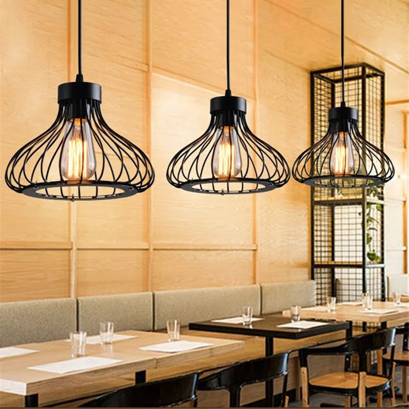 Zwart metalen 1-lichts hanglamp industriële retro druppelvormige kooi hanglamp voor restaurant Clearhalo