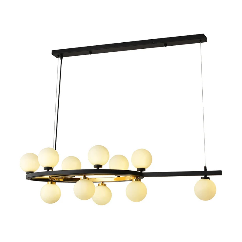 Zwart ovaal hangend lichtarmatuur Nordic 11-kops metalen eilandverlichting met opaalglazen kap Clearhalo
