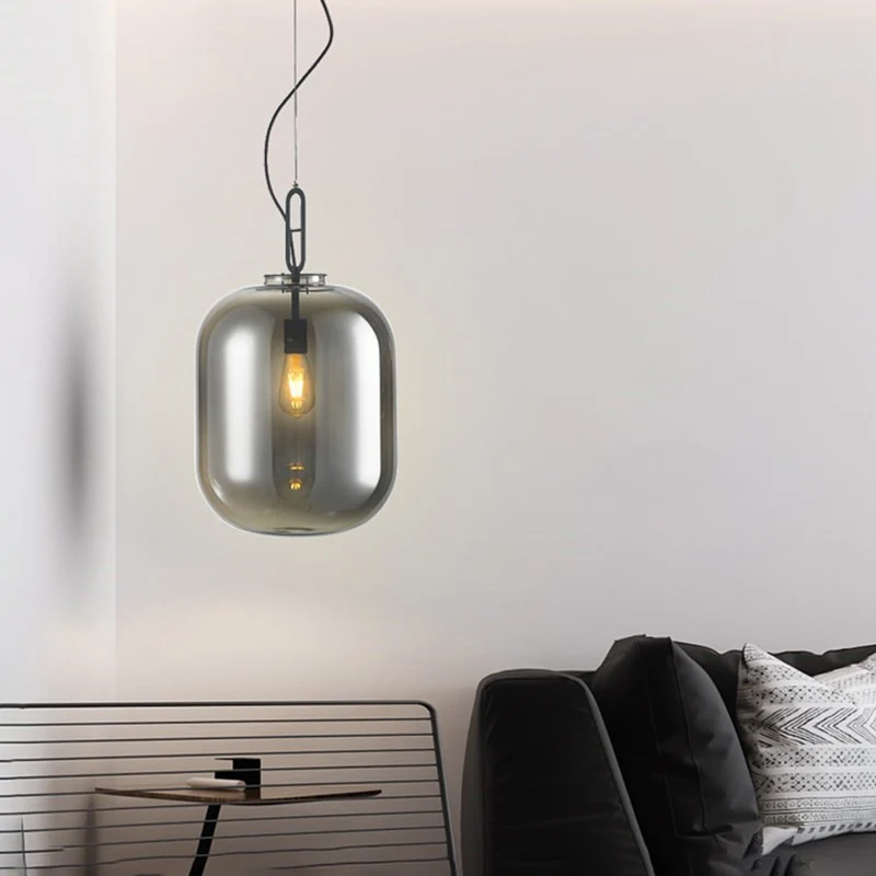 Zwart Ovale Plafondlamp Modernisme 1 Lamp Rookgrijs/Amber Glazen Hanglamp, 9,5"/14"/17" W Clearhalo