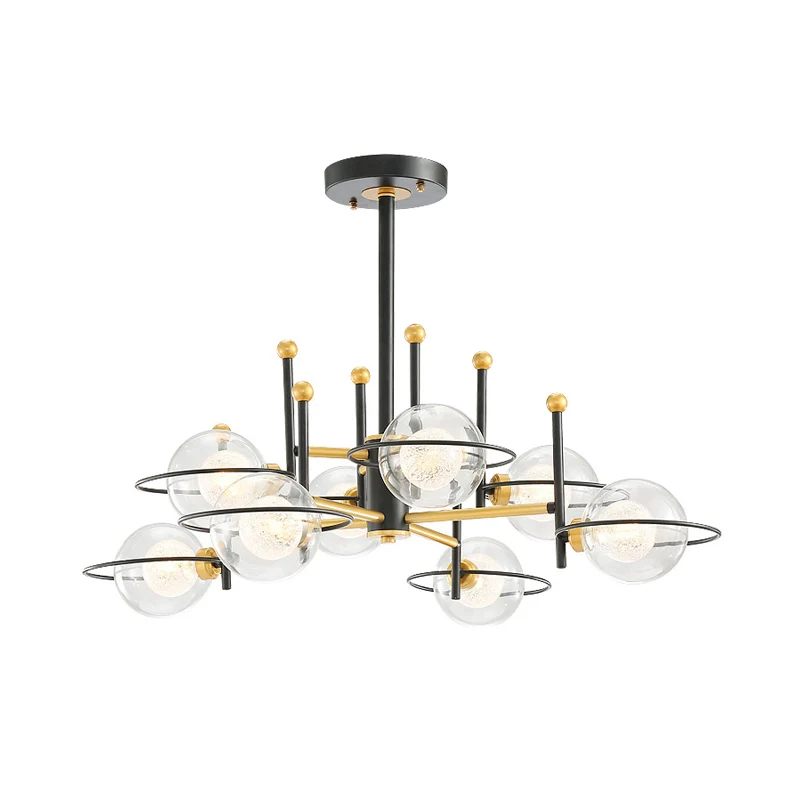 Zwart rond plafondlamp modernisme 8-lichts helder glazen verticale kroonluchter hanglamp Clearhalo