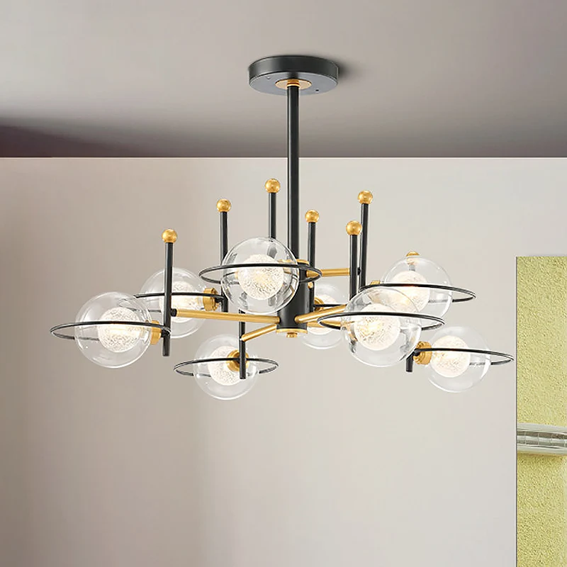 Zwart rond plafondlamp modernisme 8-lichts helder glazen verticale kroonluchter hanglamp Clearhalo