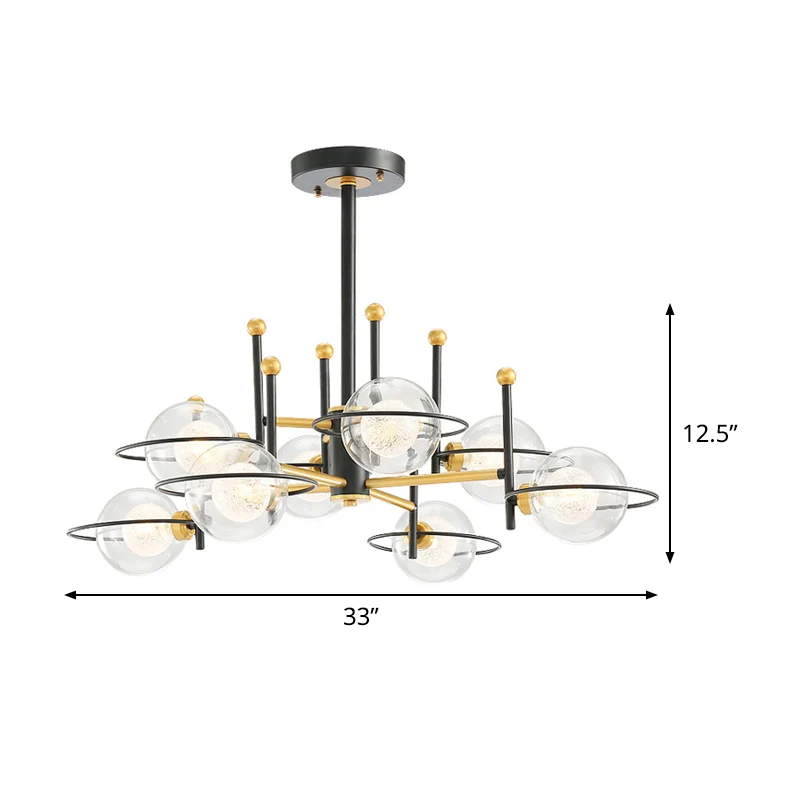 Zwart rond plafondlamp modernisme 8-lichts helder glazen verticale kroonluchter hanglamp Clearhalo