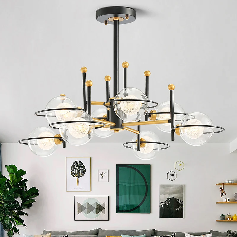 Zwart rond plafondlamp modernisme 8-lichts helder glazen verticale kroonluchter hanglamp Clearhalo