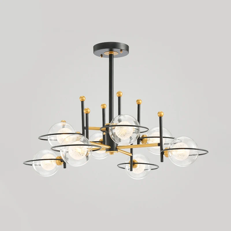 Zwart rond plafondlamp modernisme 8-lichts helder glazen verticale kroonluchter hanglamp Clearhalo