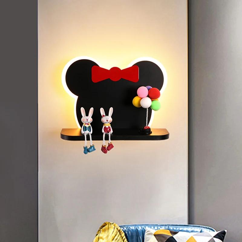 Zwart en rood muiskop schans cartoon LED ijzeren wandgemonteerde lichtarmatuur wit/3 kleuren licht Clearhalo