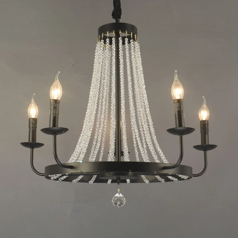 Zwart slingerlicht klassiek metalen wagenwiel kroonluchter verlichtingsarmatuur met kristallen standaards Clearhalo