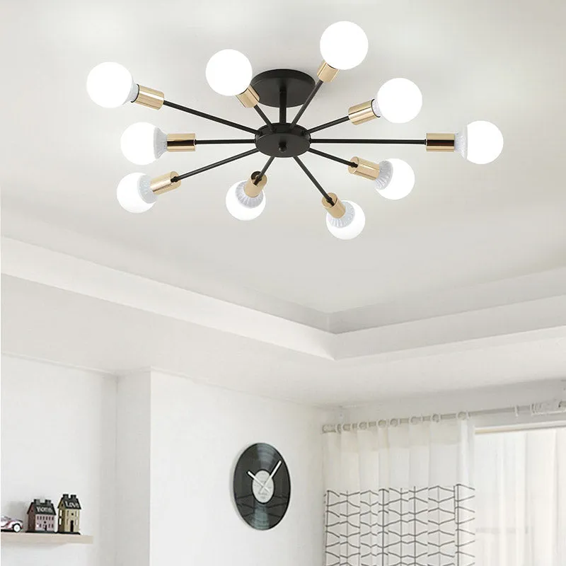 Zwart Sputnik semi-inbouwlicht industrieel metallic 6/8-lichts plafondgemonteerd armatuur met zichtbare lamp, 23,5"/27,5"...