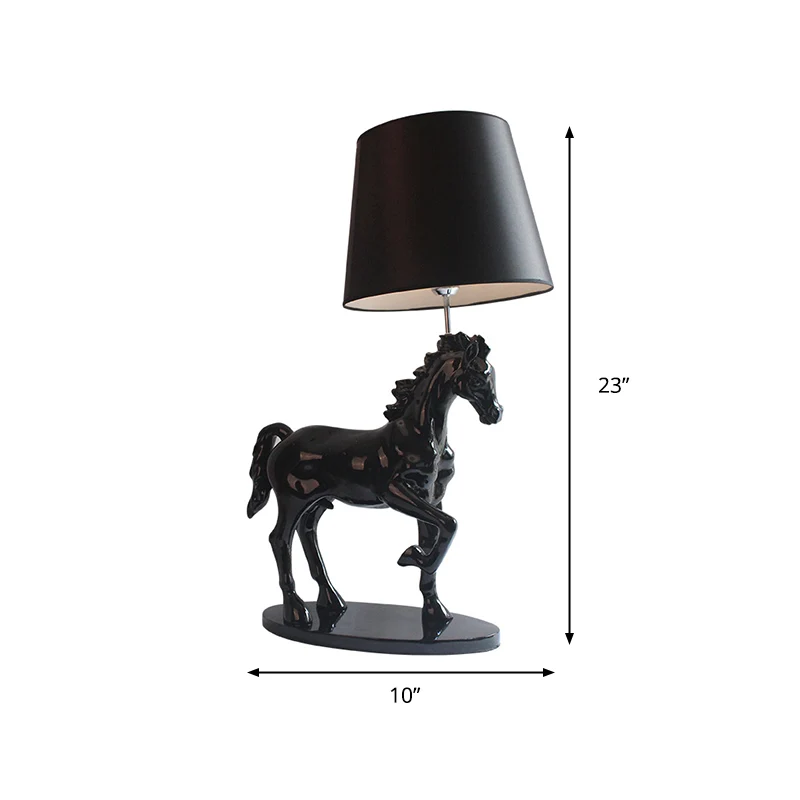 Zwart Steed nachtkastje licht retro hars eenpersoonsbed nachtkastje met kegelvormige stoffen kap Clearhalo