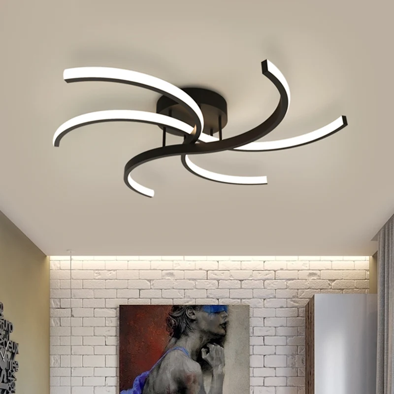 Zwart Swirl Inbouw Plafondarmatuur Minimalistisch 16"/19,5" Brede Acryl LED Semi Flush voor Slaapkamer Clearhalo