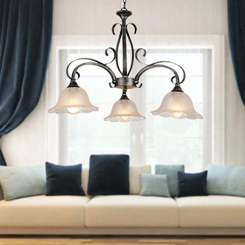 Zwart uitlopende eilandhanger Klassiek matglas 3 lampen Woonkamer Hangend plafondlicht Clearhalo