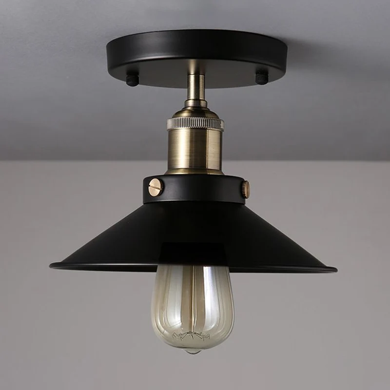 Zwart uitlopende lampenkap, semi-inbouwlamp, industrieel, 1 lamp, gang, plafondinbouw Clearhalo