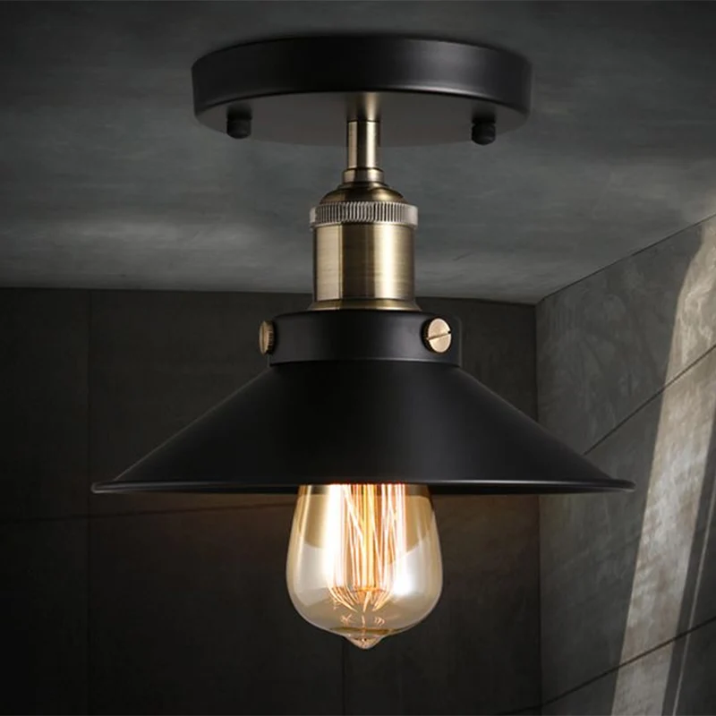 Zwart uitlopende lampenkap, semi-inbouwlamp, industrieel, 1 lamp, gang, plafondinbouw Clearhalo
