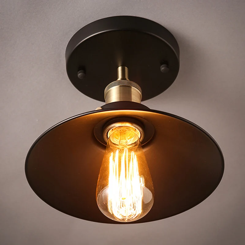 Zwart uitlopende lampenkap, semi-inbouwlamp, industrieel, 1 lamp, gang, plafondinbouw Clearhalo
