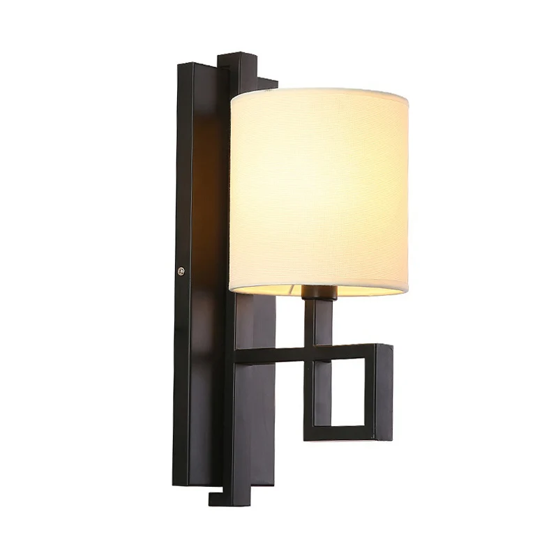 Zwart/brons wandlamp met 1 lamp, vintage stoffen cilinderkap, wandkandelaar voor de gang Clearhalo