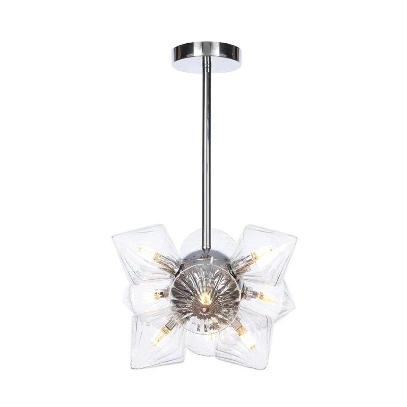 Zwart/Chroom Prisma Semi-inbouwlicht Vintage Helder/Amber Geribbeld Glas 9/12 Lichten Woonkamer Plafondlamp Clearhalo
