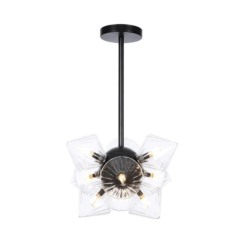 Zwart/Chroom Prisma Semi-inbouwlicht Vintage Helder/Amber Geribbeld Glas 9/12 Lichten Woonkamer Plafondlamp Clearhalo