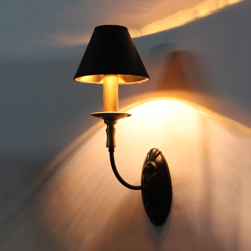 Zwarte 1/2-lamp wandlamp Sconce vintage stoffen ton wandgemonteerde lamp met ronde arm voor gang Clearhalo