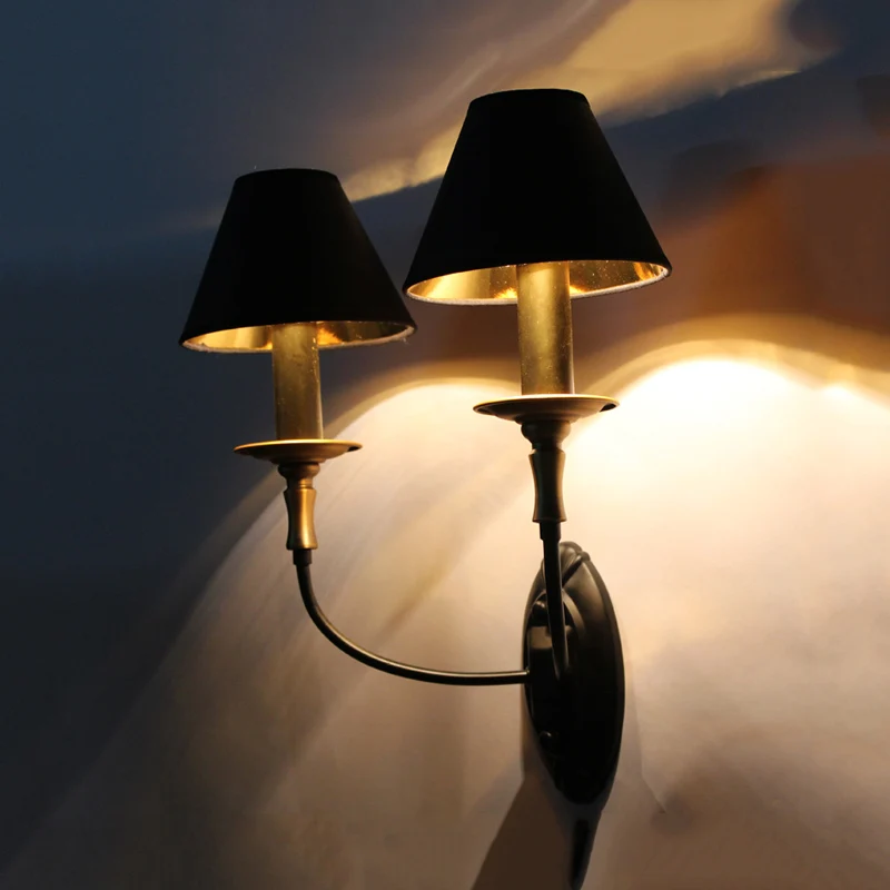 Zwarte 1/2-lamp wandlamp Sconce vintage stoffen ton wandgemonteerde lamp met ronde arm voor gang Clearhalo