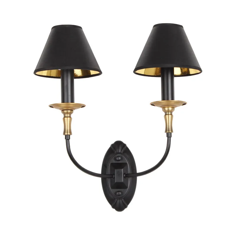 Zwarte 1/2-lamp wandlamp Sconce vintage stoffen ton wandgemonteerde lamp met ronde arm voor gang Clearhalo
