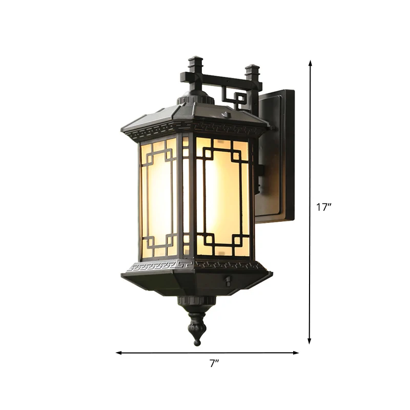 Zwarte 1-kops wandkandelaar, verlichting, landelijk opaalglas paviljoen, wandgemonteerde lamp voor doorgang Clearhalo