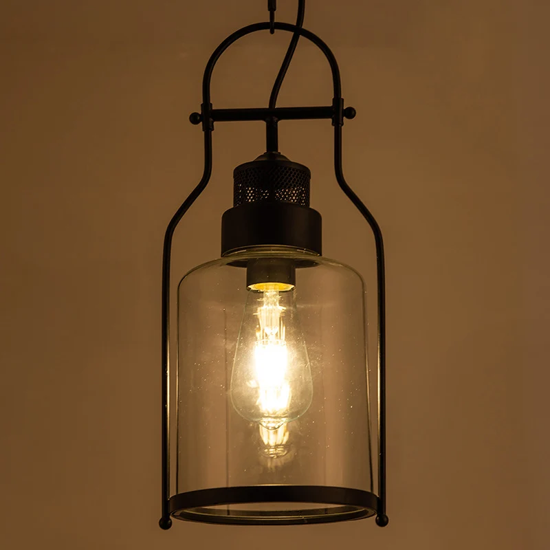 Zwarte 1-lichts hanglamp industriële cilinder glazen kap hanglamp met metalen verbinding Clearhalo