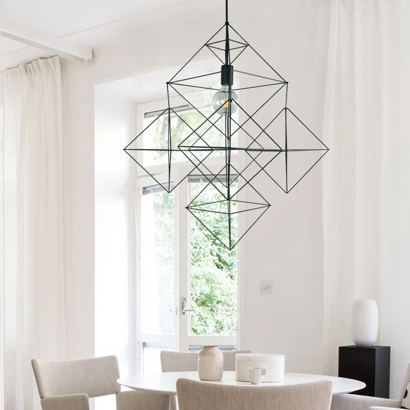 Zwarte 1-lichts hanglamp Klassieke metalen geometrische hanglamp voor eetkamer Clearhalo