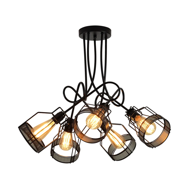 Zwarte 5-kops semi-inbouw kroonluchter industriële plafondlamp met cluster-flesframe van ijzer Clearhalo