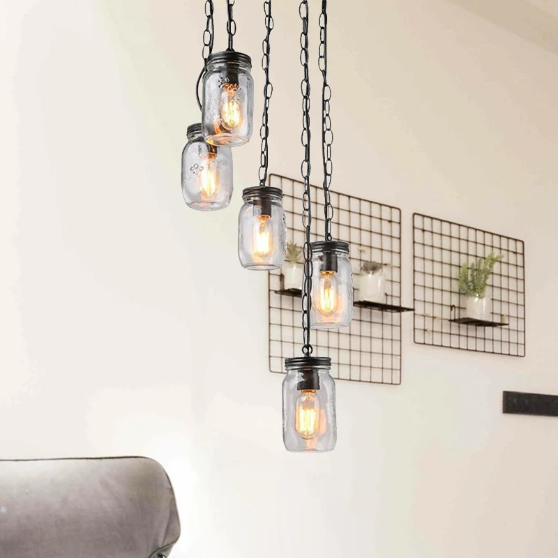 Zwarte 5-lichts clusterhangende moderne helderglazen potschaduw hangende lichtarmatuur met koord/ketting en ronde luifel C...