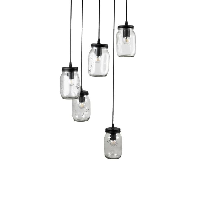 Zwarte 5-lichts clusterhangende moderne helderglazen potschaduw hangende lichtarmatuur met koord/ketting en ronde luifel C...