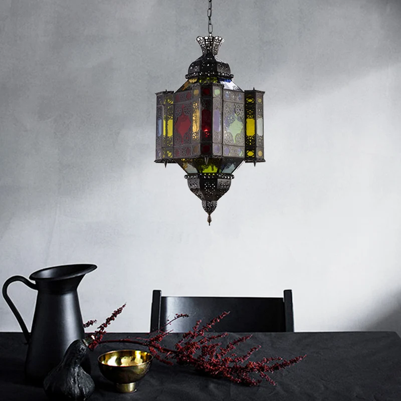 Zwarte 8-lichts hanglamp Arabische stijl metalen kasteel kroonluchter plafondlamp voor woonkamer Clearhalo