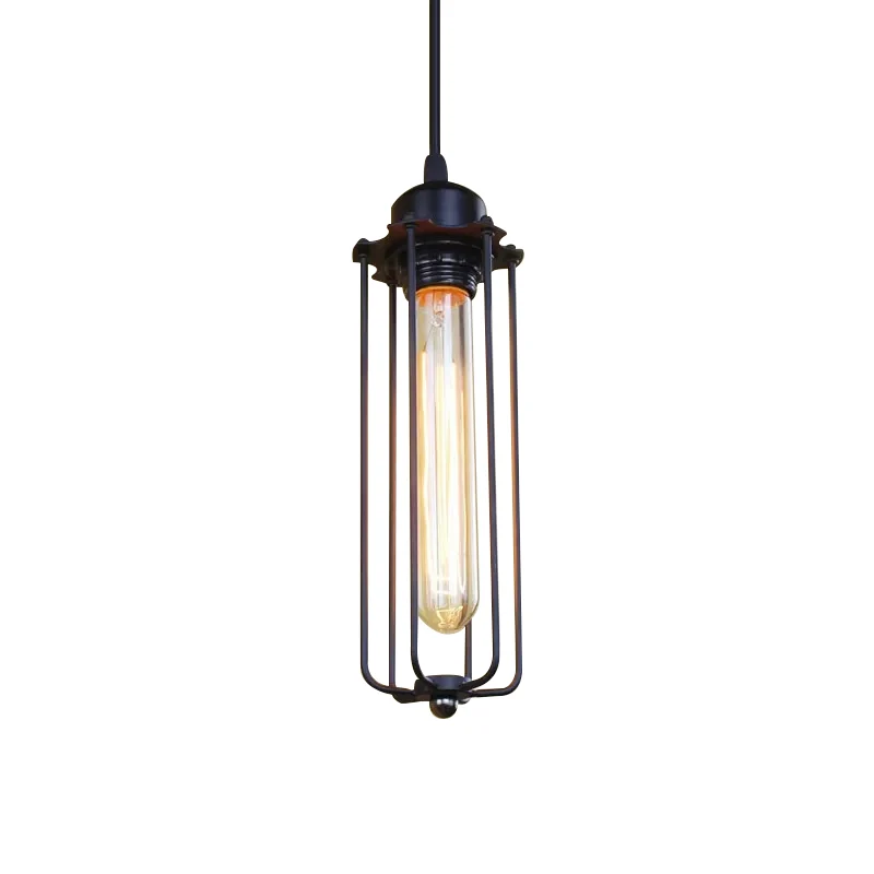 Zwarte afwerking 1-lichts plafondlamp Boerderij Stijlvolle metalen draadkooi hangende plafondlamp voor gang Clearhalo