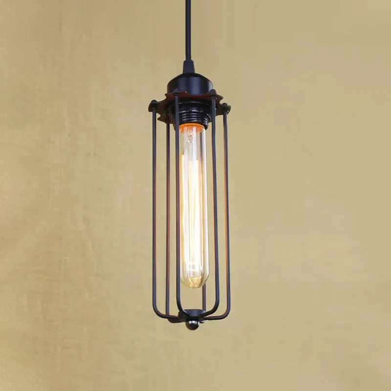 Zwarte afwerking 1-lichts plafondlamp Boerderij Stijlvolle metalen draadkooi hangende plafondlamp voor gang Clearhalo