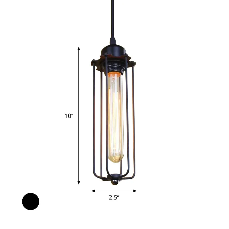 Zwarte afwerking 1-lichts plafondlamp Boerderij Stijlvolle metalen draadkooi hangende plafondlamp voor gang Clearhalo