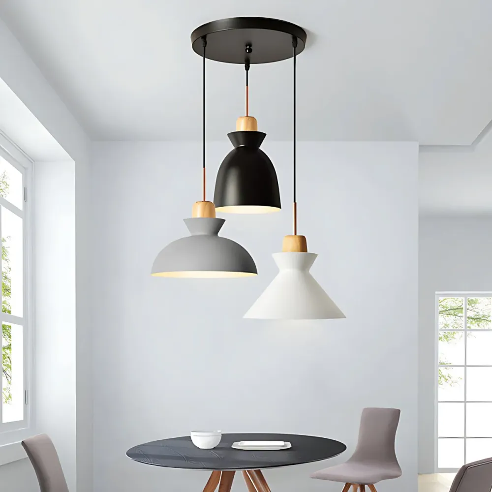 Zwarte afwerking 3-lichts hanglamp modernisme metalen kap plafondhanglamp met lineaire/ronde luifel Clearhalo
