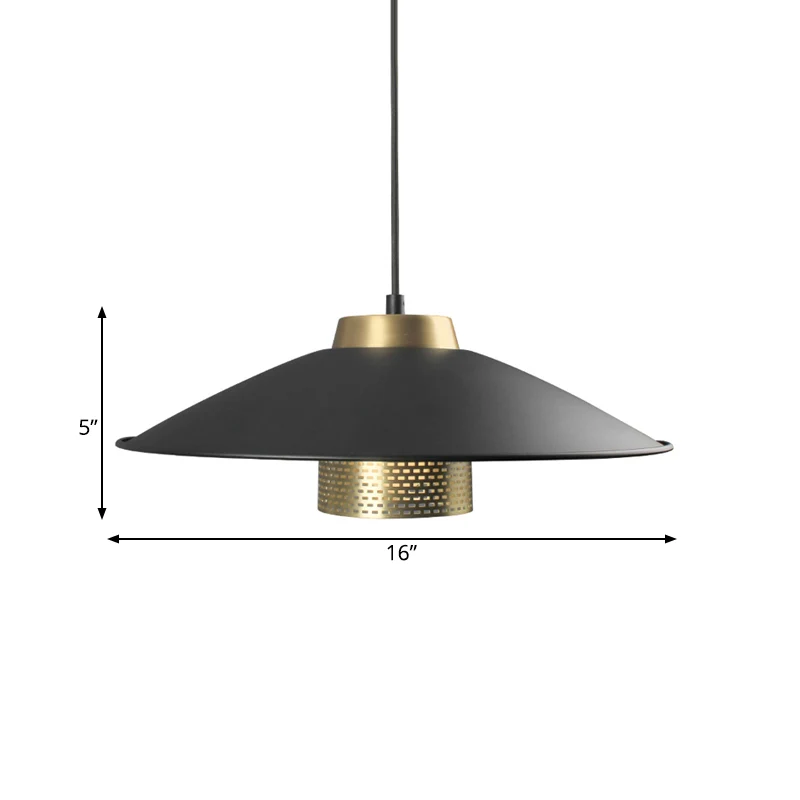 Zwarte afwerking Wide Flare plafondlamp modernistische 1-kops metalen hangende hanglamp voor restaurant Clearhalo