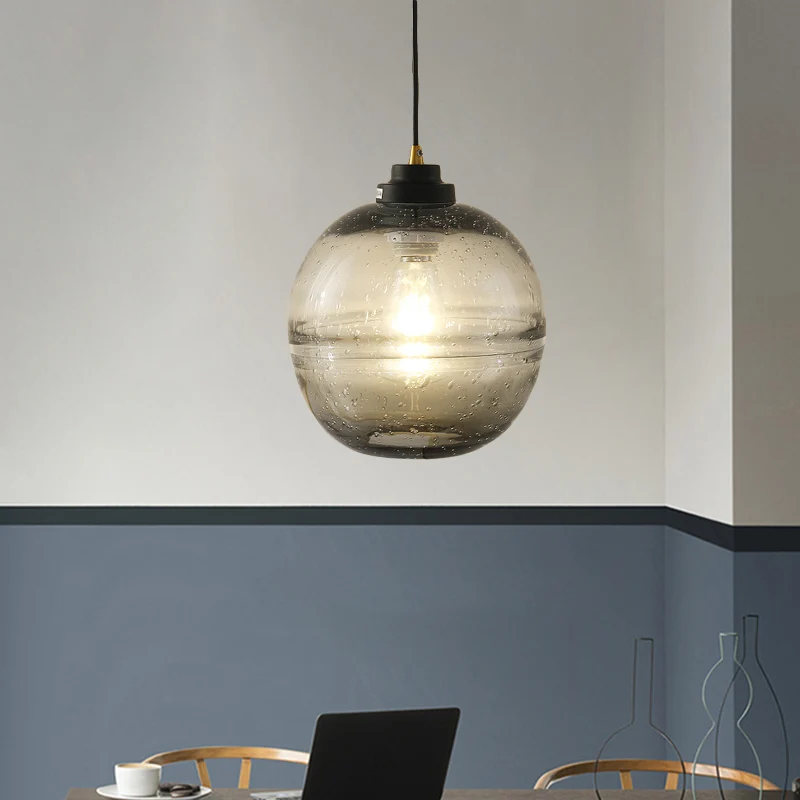 Zwarte bal hanglamp modern 1-kops rookgrijze bellenglazen hangende hanger Clearhalo