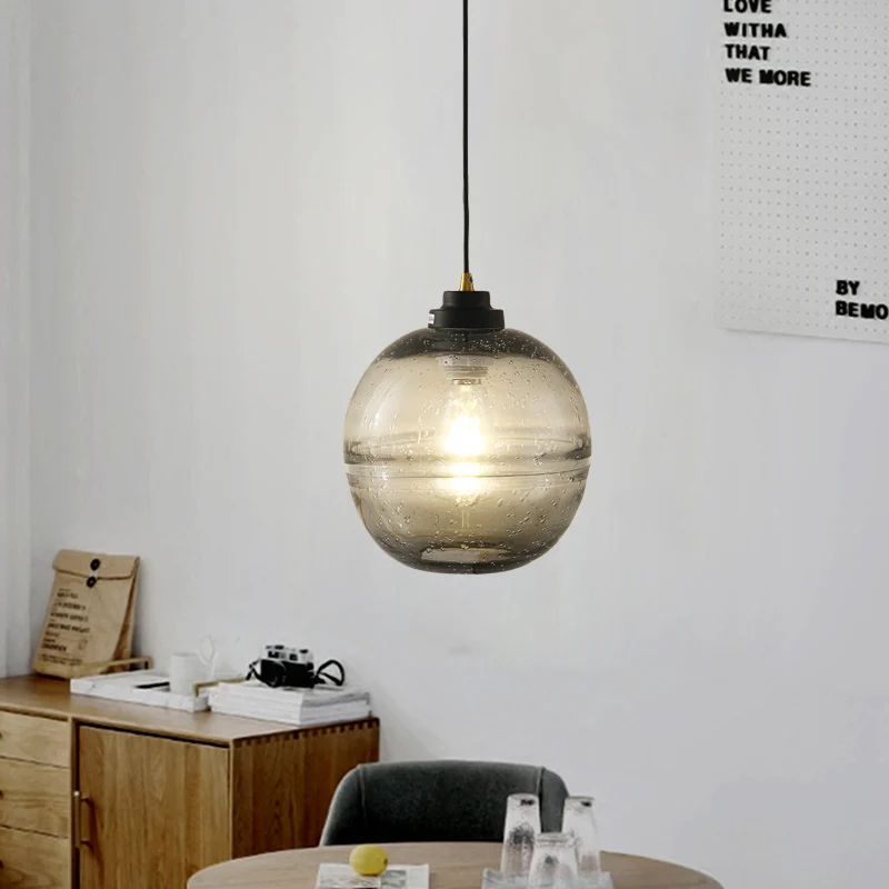 Zwarte bal hanglamp modern 1-kops rookgrijze bellenglazen hangende hanger Clearhalo