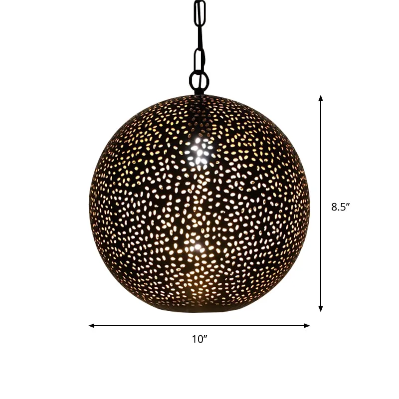 Zwarte Ball Shade hangende Art Deco metalen restaurantplafondlamp met 1 lamp en uitgehold ontwerp Clearhalo