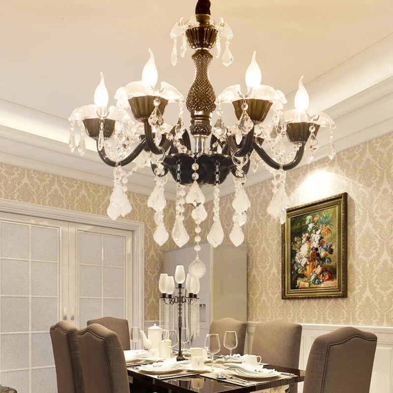 Zwarte bloem plafondkroonluchter modernisme kristal 6 hoofden hanglamp voor eetkamer Clearhalo