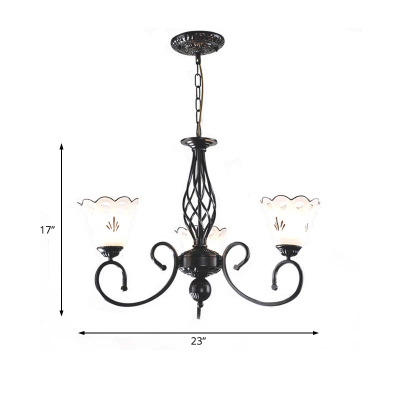 Zwarte bloemenvormige kroonluchterlamp, traditioneel metaal, 5/6/8 lampen, woonkamerplafondlamp Clearhalo