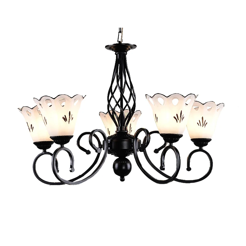 Zwarte bloemenvormige kroonluchterlamp, traditioneel metaal, 5/6/8 lampen, woonkamerplafondlamp Clearhalo