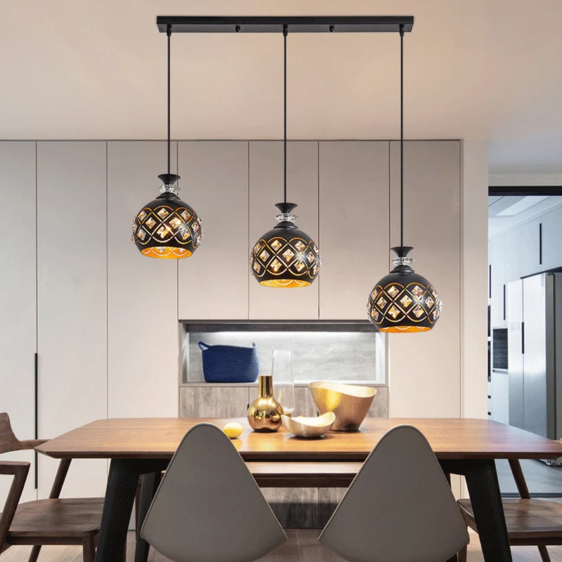 Zwarte bol/ovaal/waterdruppel hanglamp modernistische 3-lichts metalen multi-plafondlamp boven eettafel Clearhalo
