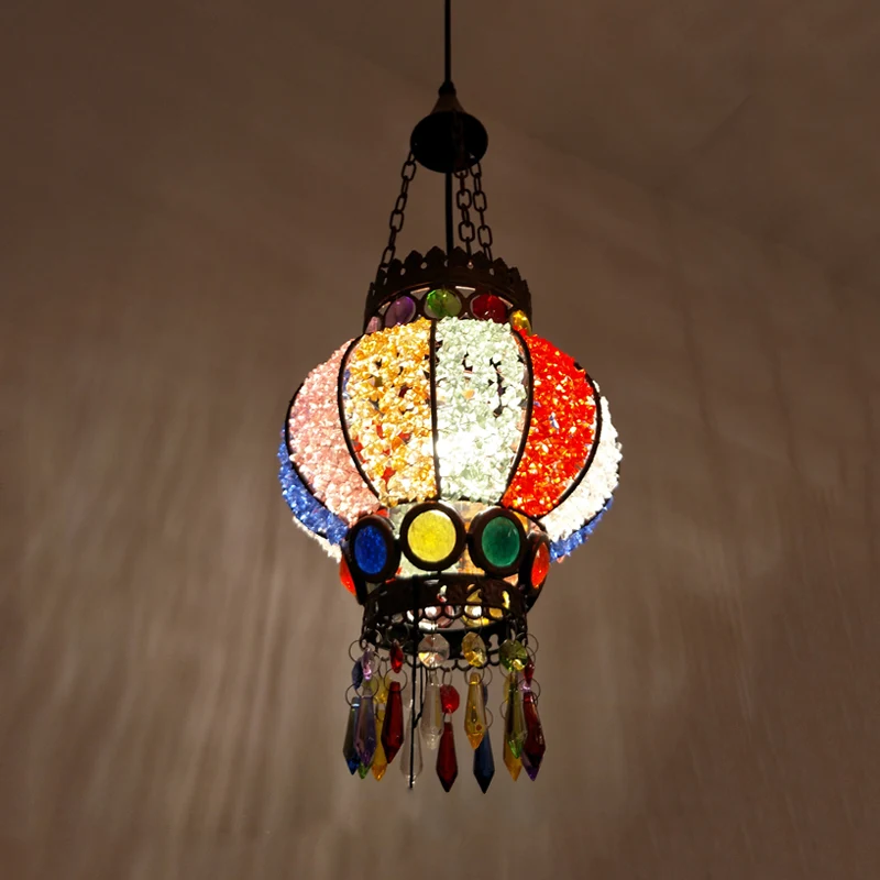 Zwarte bolvormige plafondlamp Boheemse metalen enkele kop woonkamer hanglamp met kristallen drapering Clearhalo